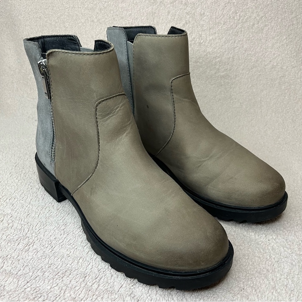 Sorel Emelie Zip Waterproof Leather & Suede Chelsea Ankle Boots Women’s 7 Gray - Picture 2 of 11